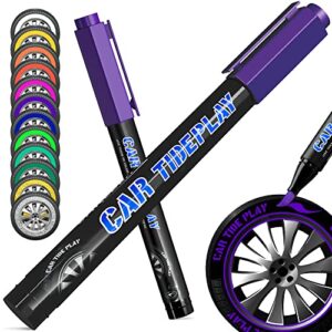 cartideplay paint pen for car tires, premium tire marker pens white waterproof paint markers for car tire lettering | permanent and waterproof | carwash safe (purple,2pcs)