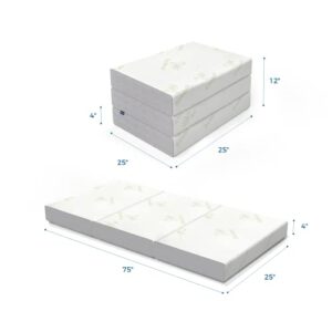 Inofia Folding Mattress, 4 Inch Memory Foam Trifold Mattress with Ultra Soft Bamboo Cover, Non-Slip Bottom & Breathable Mesh Sides, Foldable Guest Mattress, Single Size (75" x 25" x 4")