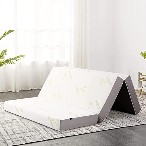 Inofia Folding Mattress, 4 Inch Memory Foam Trifold Mattress with Ultra Soft Bamboo Cover, Non-Slip Bottom & Breathable Mesh Sides, Foldable Guest Mattress, Single Size (75" x 25" x 4")