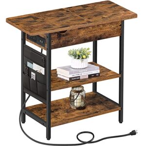 tutotak end table with charging station, side table with storage, flip top bedside table with usb ports and outlets, nightstand for small spaces, sofa table tb01bb051