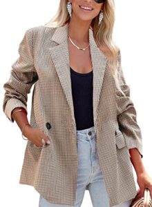 artfree womens casual blazer button lapel long sleeve work business plaid blazers jackets outfits with pockets xl