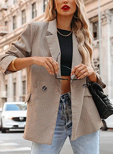 ARTFREE Womens Casual Blazer Button Lapel Long Sleeve Work Business Plaid Blazers Jackets Outfits with Pockets XL