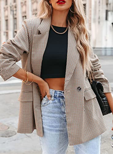 ARTFREE Womens Casual Blazer Button Lapel Long Sleeve Work Business Plaid Blazers Jackets Outfits with Pockets XL