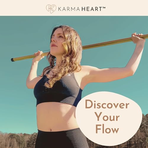 Karma Heart Yoga Stick - Stretch Bar - Natural Bamboo 5ft Mobility Stick for Strength and Flexibility - Versatile and Durable Posture Stick - Stretch Stick Mobility Expansion - Exercise Stick