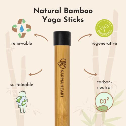 Karma Heart Yoga Stick - Stretch Bar - Natural Bamboo 5ft Mobility Stick for Strength and Flexibility - Versatile and Durable Posture Stick - Stretch Stick Mobility Expansion - Exercise Stick