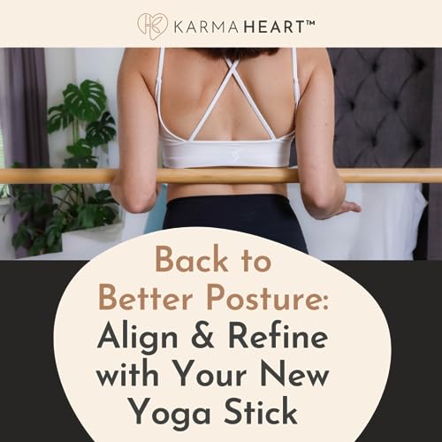 Karma Heart Yoga Stick - Stretch Bar - Natural Bamboo 5ft Mobility Stick for Strength and Flexibility - Versatile and Durable Posture Stick - Stretch Stick Mobility Expansion - Exercise Stick