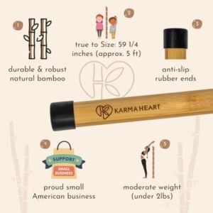 Karma Heart Yoga Stick - Stretch Bar - Natural Bamboo 5ft Mobility Stick for Strength and Flexibility - Versatile and Durable Posture Stick - Stretch Stick Mobility Expansion - Exercise Stick