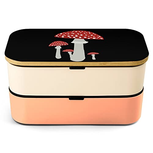 Mushrooms Red Art Bento Lunch Box Leak-Proof Bento Box Food Containers with 2 Compartments for Offce Work Picnic Yellow-Style