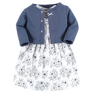 hudson baby baby girls' quilted cardigan and dress, blue toile, 9-12 months