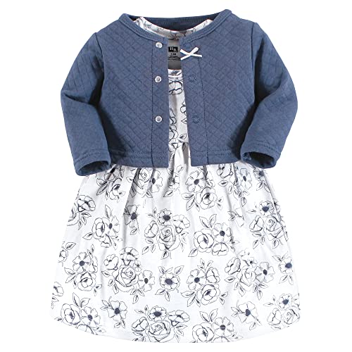 Hudson Baby Baby Girls' Quilted Cardigan and Dress, Blue Toile, 9-12 Months