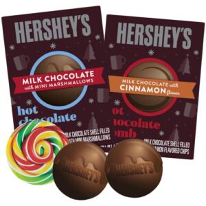 easter hot chocolate melting balls with mini marshmallows, individually wrapped cocoa melts, holiday themed dessert drink,basket stuffer, pack of 2 (cinnamon chip +original)
