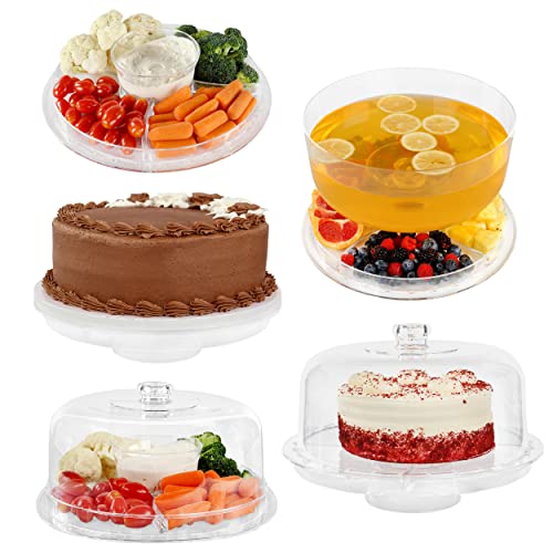 7Penn Clear Acrylic Cake Stand with Dome Cover Lid - 12in Multi-Function Cake Plate Serving Platter and Punch Bowl Set