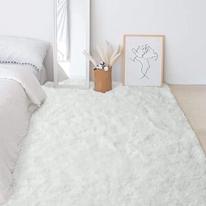 HOMORE Luxury Fluffy Area Rug Modern Shag Rugs for Bedroom Living Room, Super Soft and Comfy Carpet, Cute Carpets for Kids Nursery Girls Home, 5x7 Feet Cream White