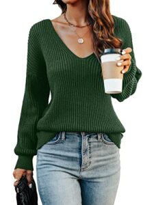 cupshe women's casual v neck sweater fall knit oversize fitted pullover with long sleeves, green s