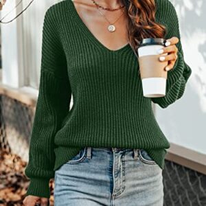 CUPSHE Women's Casual V Neck Sweater Fall Knit Oversize Fitted Pullover with Long Sleeves, Green S