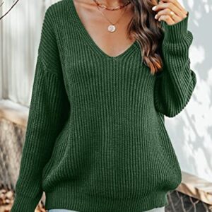 CUPSHE Women's Casual V Neck Sweater Fall Knit Oversize Fitted Pullover with Long Sleeves, Green S