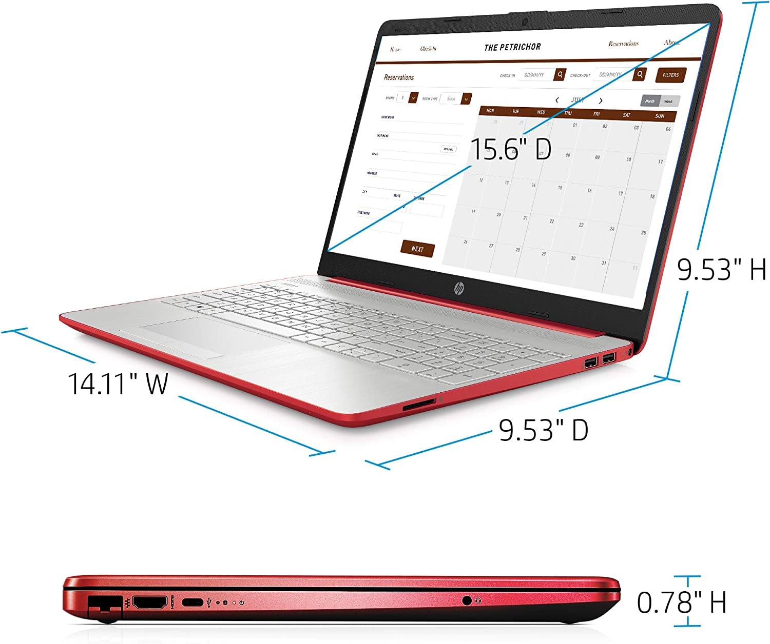 HP 15.6in Laptop (Intel Pentium Quad-Core N5000, 4GB RAM, 256GB SSD, HDMI, WiFi, Bluetooth, HD Webcam, Windows 10 S) (Renewed) Red