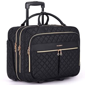 bagsmart rolling laptop bag women, rolling briefcase for women, 17.3 inch with wheels computer bag rolling laptop case for work travel business