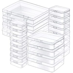 jutieuo 24 pack mixed sizes rectangular mini plastic containers clear plastic storage boxes with hinged lids and labels empty beads organizers for small items art craft jewelry projects
