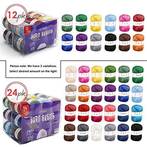 Acrylic Yarn Skeins 12 x 50g - 1200 Yards - Yarn for Crocheting - Soft Crochet Yarn for Knitting and Crafts - Multicolored Crochet Craft Yarn for Adults and Kids - 12 Pack