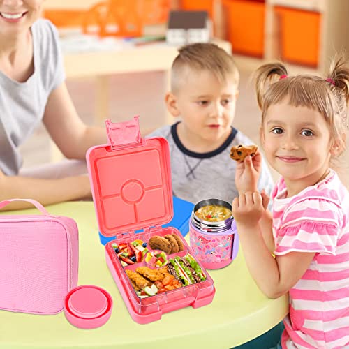 Bento Lunch Box Set With 10oz Soup Thermo, Leak-proof Lunch Containers with 4 Compartment, Kids Hot Thermo Food Jar/Insulation Lunch Bag, Food Containers for School（Mermaid）