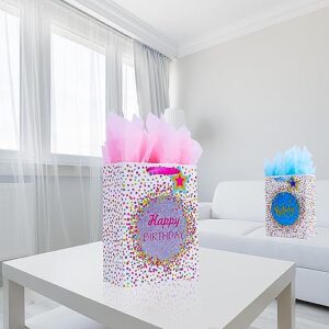 Elephant-package 2Pcs 12.6" Large Dots Birthday Gift Bags with Tissue Papers for Kids, Boys, Girls, Party Favor, Baby Shower
