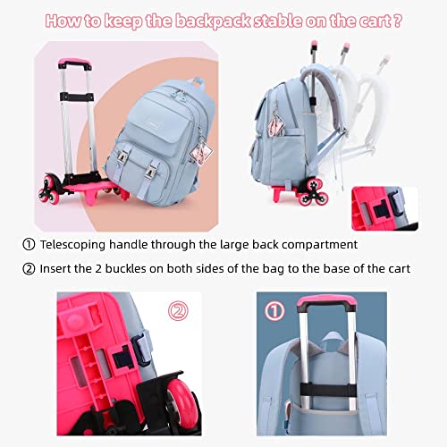 MITOWERMI Girls Rolling Backpack for Boys Trolley Bags for School Elementary Middle Bookbags with Wheels Boys Rolling Backpack