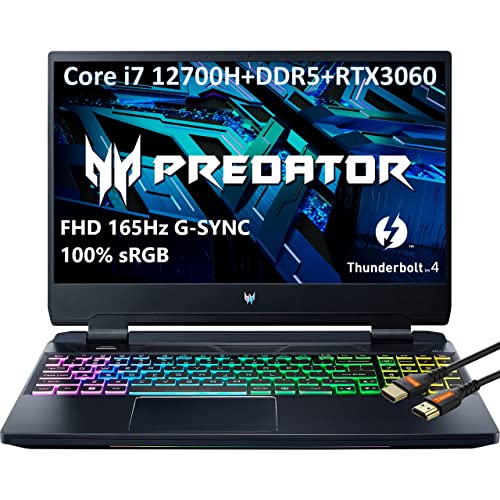 Acer Predator Helios 300 Gaming Laptop 15.6" FHD IPS 165Hz Display 12th Gen Intel 14-Core i7-12700H GeForce RTX 3060 RGB Backlit USB-C Thunderbolt 4 HDMI2.1 + HDMI Cable (32GB RAM | 2TB PCIe SSD)