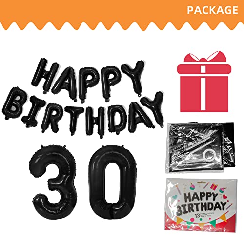 42 Inch 30 Number Balloons with 16 Inch Happy Birthday Banner Letters Balloons Kit- Giant Jumbo 30 Foil Balloons for 30th Adults Birthday Party Decora