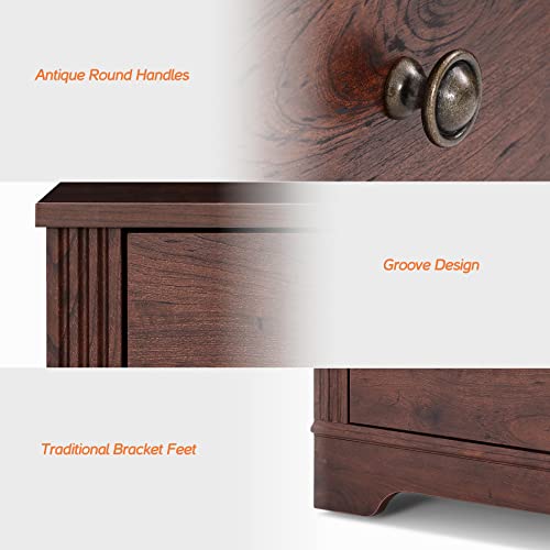 Set of 2 Nightstands End Tables with 2 Drawers, Wood Side Table Bedside Storage for Bedroom, Living Room, Walnut, 23 Inch Height
