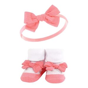 Hudson Baby Baby Girls' Headband and Socks Giftset, Navy Coral, One Size