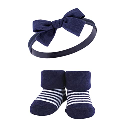 Hudson Baby Baby Girls' Headband and Socks Giftset, Navy Coral, One Size