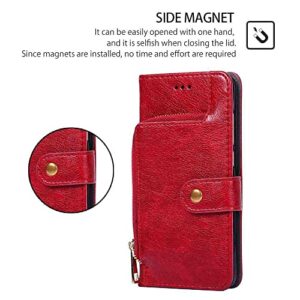 YOUKABEI MojieRy Phone Cover Zipper Wallet Folio Case for Oppo REALME 7 PRO, Premium PU Leather Slim Fit Cover for REALME 7 PRO, 1 Photo Frame Slot, 3 Card Slots, Dirt-Proof, Red