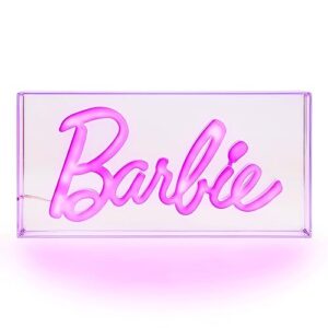 paladone barbie logo led neon pink sign, licensed barbie merchandise and barbiecore room decor