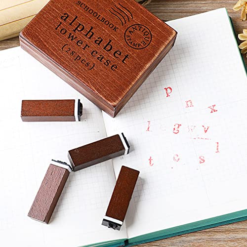 DIYOMR Vintage Letter Stamps Wood Rubber Stamps, 26Pcs Alphabet Stamps Set with Old Red Vintage Wooden Box for Gift Card Making Scrapbook DIY Ancient Typing Simulation (Lowercase, Print)