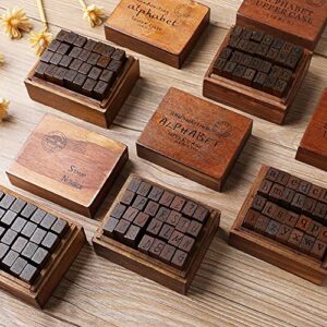 DIYOMR Vintage Letter Stamps Wood Rubber Stamps, 26Pcs Alphabet Stamps Set with Old Red Vintage Wooden Box for Gift Card Making Scrapbook DIY Ancient Typing Simulation (Lowercase, Print)