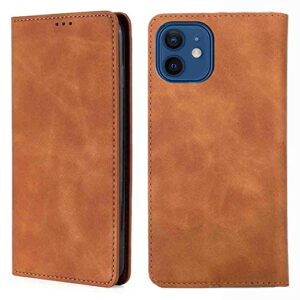 banlei2u phone cover wallet folio case for oppo realme 7 pro, premium pu leather slim fit cover for realme 7 pro, anti shock, light brown