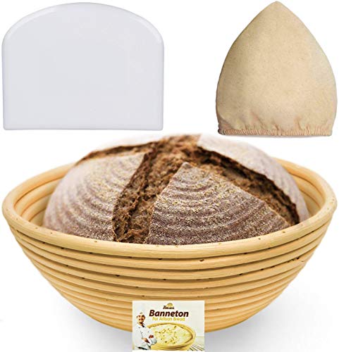 Round Bread Banneton Proofing Basket - 9 Inch Baskets and Bread Bakers Lame Slashing Tool - Dough Making Slasher Tools Baking Sourdough Bread Starter