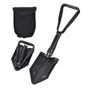 survival folding shovel & pick axe - heavy duty tactical with lengthened handle - military folding entrenching tool - emergency gear - tool for off road, camping, digging dirt, sand, mud & snow