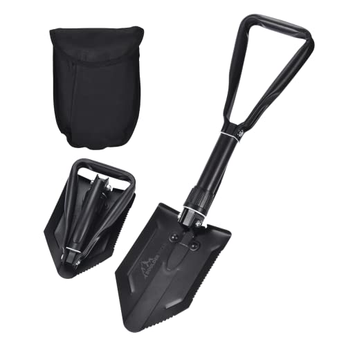 Survival Folding Shovel & Pick Axe - Heavy Duty Tactical with Lengthened Handle - Military Folding Entrenching Tool - Emergency Gear - Tool for Off Road, Camping, Digging Dirt, Sand, Mud & Snow