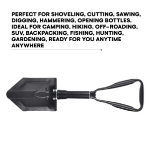 Survival Folding Shovel & Pick Axe - Heavy Duty Tactical with Lengthened Handle - Military Folding Entrenching Tool - Emergency Gear - Tool for Off Road, Camping, Digging Dirt, Sand, Mud & Snow