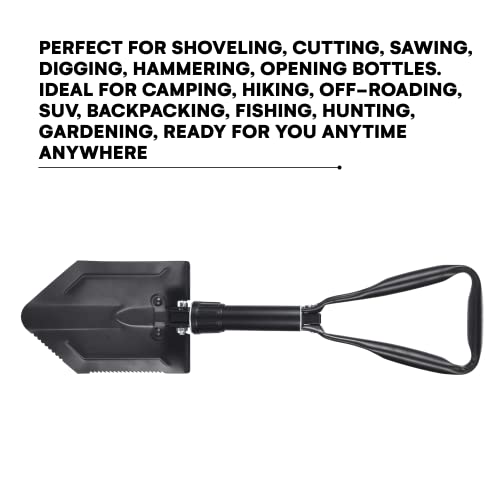 Survival Folding Shovel & Pick Axe - Heavy Duty Tactical with Lengthened Handle - Military Folding Entrenching Tool - Emergency Gear - Tool for Off Road, Camping, Digging Dirt, Sand, Mud & Snow