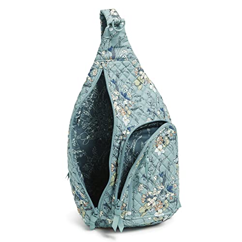 Vera Bradley Women's Cotton Sling Backpack, Sunlit Garden Sage - Recycled Cotton, One Size