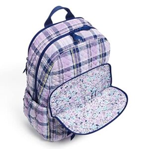 Vera Bradley Women's Cotton Campus Backpack, Amethyst Plaid - Recycled Cotton, One Size