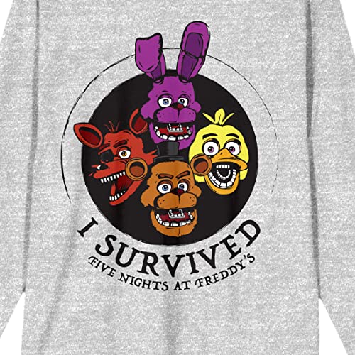 Five Nights at Freddy’s “I Survived” with Four Characters Men’s Heather Gray Long Sleeve Crew Neck Tee-XL