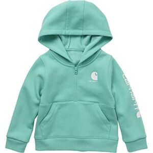 carhartt girls' toddler long-sleeve half-zip hooded sweatshirt, cockatoo, 3t
