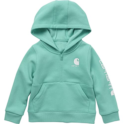 Carhartt Girls' Toddler Long-Sleeve Half-Zip Hooded Sweatshirt, Cockatoo, 3T