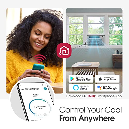 LG 8000 BTU Window Air Conditioners 2023 New Remote Control WiFi Enabled App Ultra-Quite Washable Filter Cools 340 Sq. Ft for Small & Medium Room AC Unit Easy Install White LW8017ERSM1