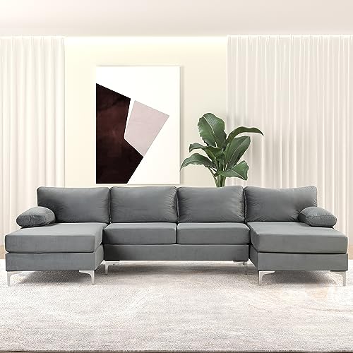 Casa AndreaMilano Modern Large Velvet Fabric U-Shape Sectional Sofa, Double Extra Wide Chaise Lounge Couch