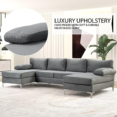 Casa AndreaMilano Modern Large Velvet Fabric U-Shape Sectional Sofa, Double Extra Wide Chaise Lounge Couch